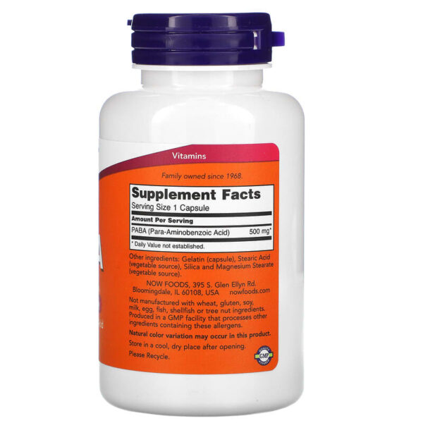 NOW Foods, PABA, 500 mg, 100 Capsules - Image 10