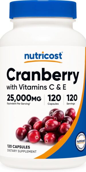 Nutricost Cranberry Extract (25,000mg) (120 Capsules) with Vitamin C & Vitamin E