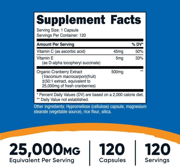 Nutricost Cranberry Extract (25,000mg) (120 Capsules) with Vitamin C & Vitamin E - Image 5