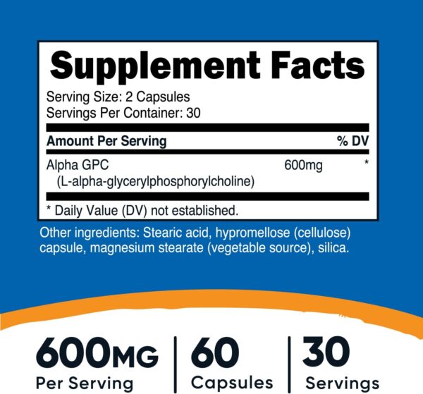 Nutricost Alpha GPC 600mg, 120 Vegetarian Capsules - Non-GMO and Gluten Free, 300mg Per Capsule - Image 3