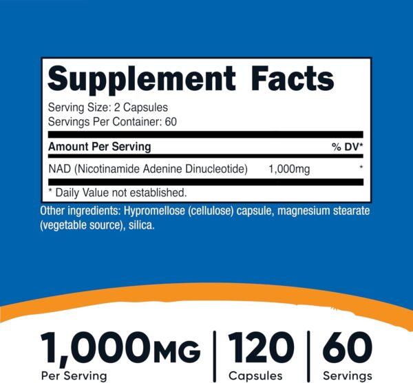 Nutricost NAD+ Supplement 1,000mg per Serving,120 Capsules (Nicotinamide Adenine Dinucleotide) - 60 Servings, Gluten-Free, Vegan - Image 7