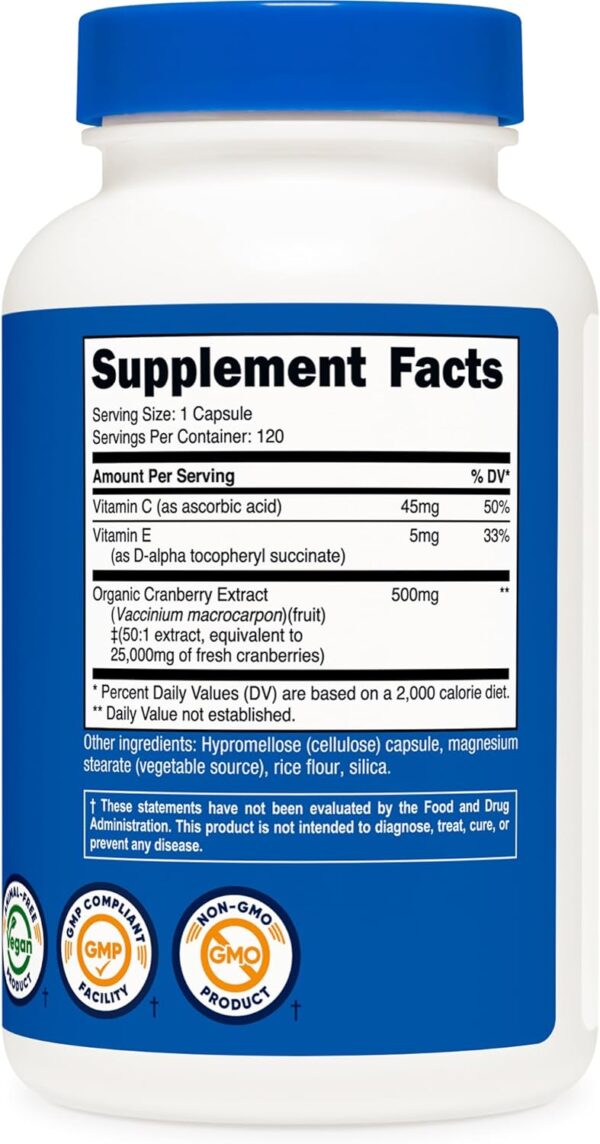 Nutricost Cranberry Extract (25,000mg) (120 Capsules) with Vitamin C & Vitamin E - Image 2
