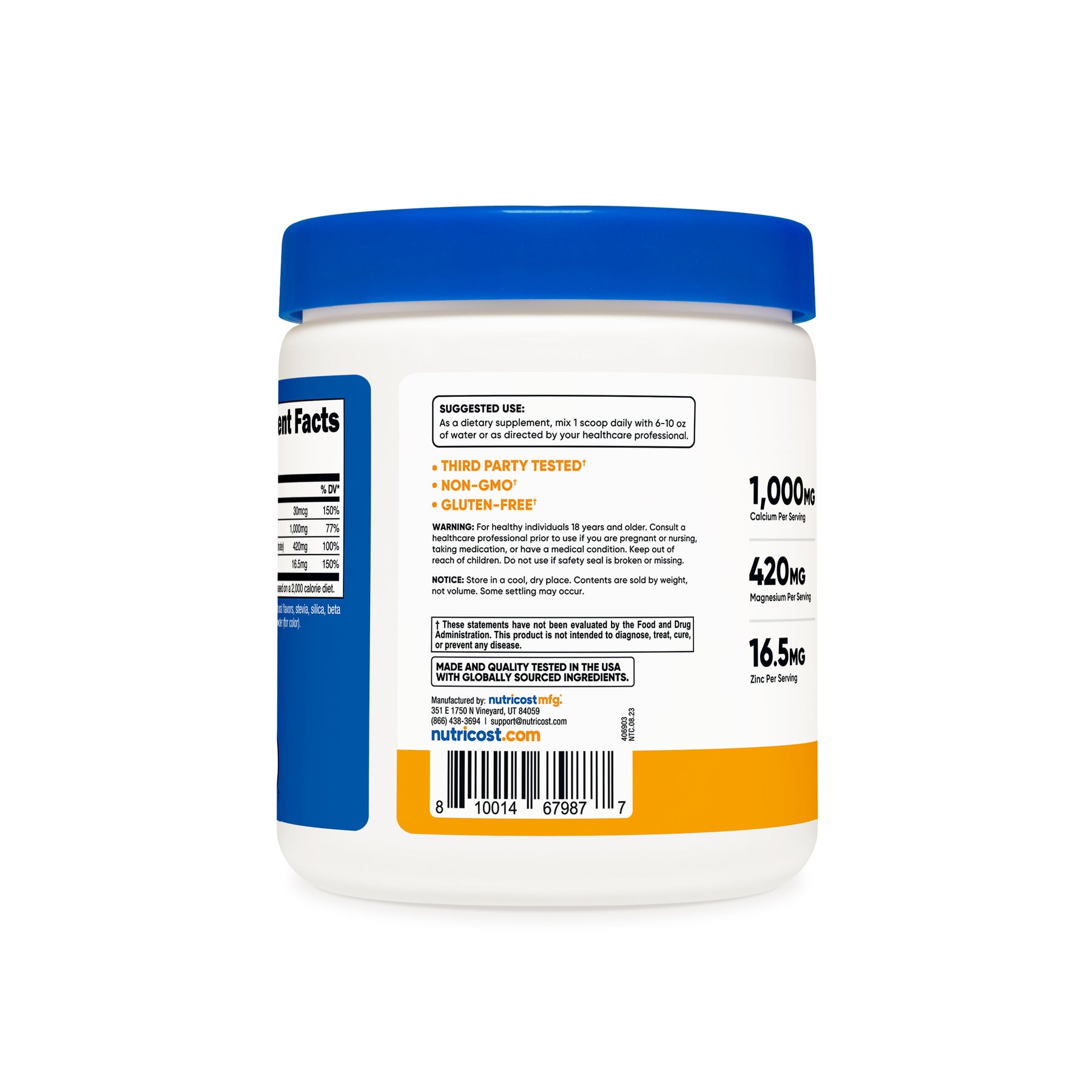 Nutricost Calcium + Magnesium + Zinc Citrates with Vitamin D3 Powder - Image 2